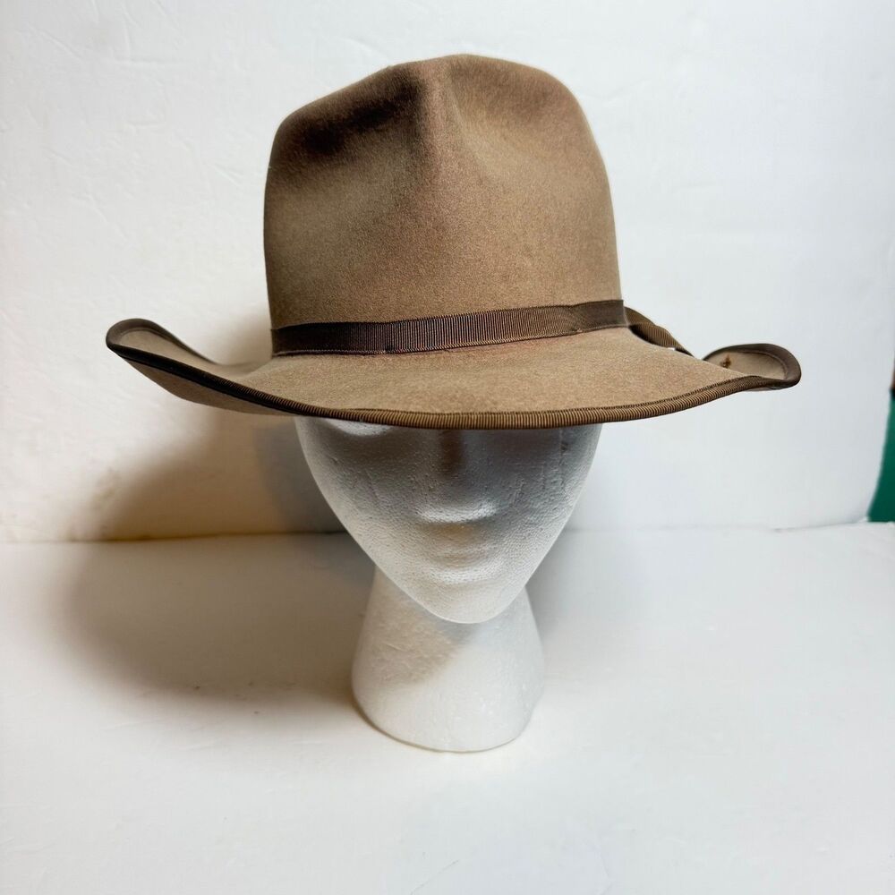 Vintage Akubra Bushman Imperial Quality Fur Felt Hat 57 7 1/8 Australia Tan